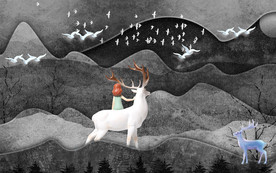 白鹿 爆款新山水画 TIF分层