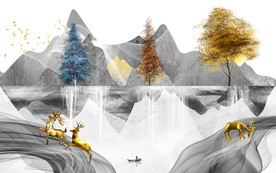 麋鹿爆款新山水画 TIF分层