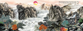 原创大型水墨山水风景画背景墙