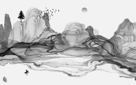 灰色山水电视背景 TIF分层