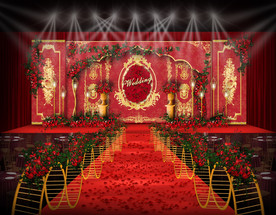 欧式红金色婚礼迎宾区