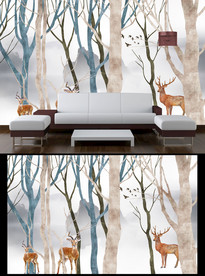 麋鹿电视背景墙