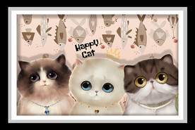 卡通可爱三只猫咪装饰画