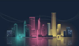 矢量图城市地平线夜景