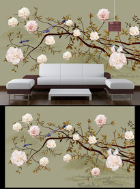 工笔花鸟电视背景墙