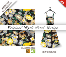 矢量唯美金色茼蒿四方连续