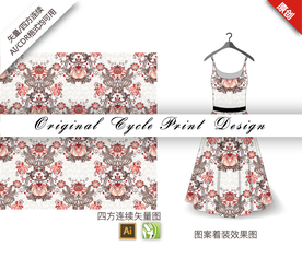 传统中国风长寿花四方连续纹样