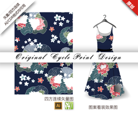 矢量牡丹樱花四方连续