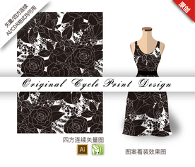 矢量剪影山茶花单色四方连续