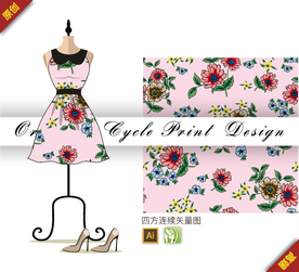 矢量荷兰菊大花惠兰四方连续