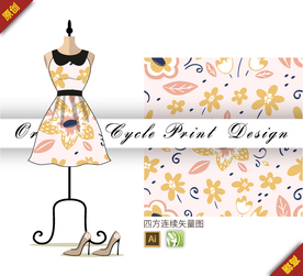 矢量涂鸦桂花四方连续