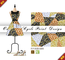 矢量几何桂花迎春花四方连续