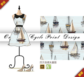 矢量帆船海洋四方连续