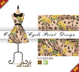 矢量萱草豹纹四方连续