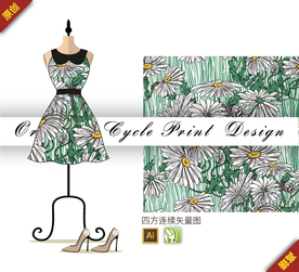 线描鹿角海棠四方连续