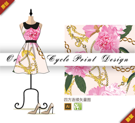 金链牡丹四方连续