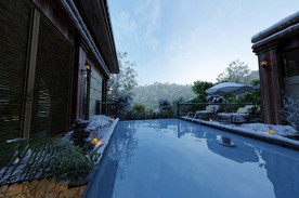 现代 雪景 别墅 木桶