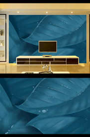 北欧蓝色树叶背景墙