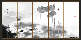 荷花屏风画