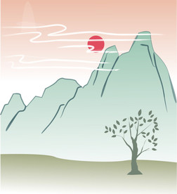 中国风迎客松夕阳风景无框画