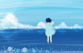 女孩海边插画