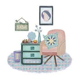 室内装修场景手绘插画