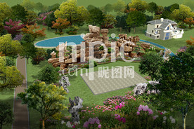 千层石假山鸟瞰图PSD分层