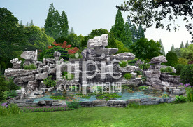 千层石水系假山分层效果图