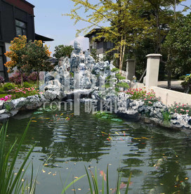 庭院太湖石假山效果图分层PSD