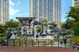 居住区假山水系效果图分层PSD