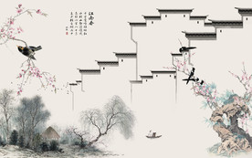 高档徽派山水画 tif分层