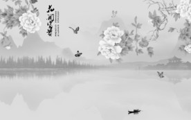 新中式新山水背景画 tif分层