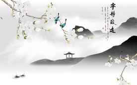 宁静背景墙山水画 tif分层