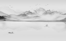 别墅背景墙山水画 tif分层