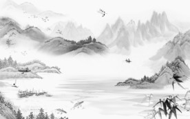 高档 背景墙山水画 tif分层