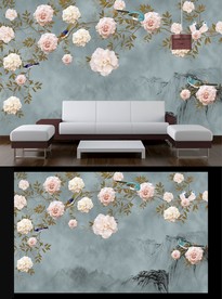 手绘花鸟电视背景墙