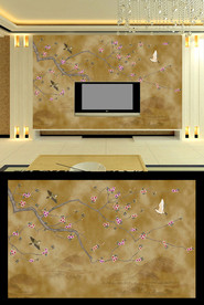 工笔花鸟背景墙