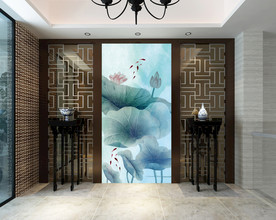 中式荷花玄关装饰画