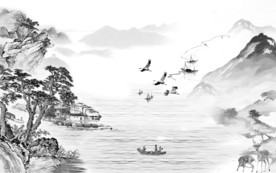 精美 山水画客厅墙 TIF分层