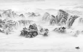 新品山水画电视墙 TIF分层