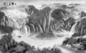 高档山水画电视墙 TIF分层