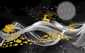 麋鹿北欧新装饰画 tif分层