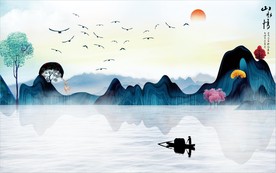 山水情新中式背景墙