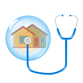 矢量图气泡里的房子房屋听诊器
