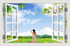 3D白窗户田园风景图片