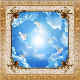 金色花纹边框蓝天吊顶