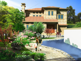 别墅庭院景观效果图