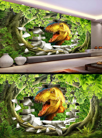 3D立体恐龙儿童房卧室电视背景