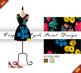 抽象水彩菊花四方连续