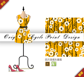 矢量简约抽象茉莉花四方连续